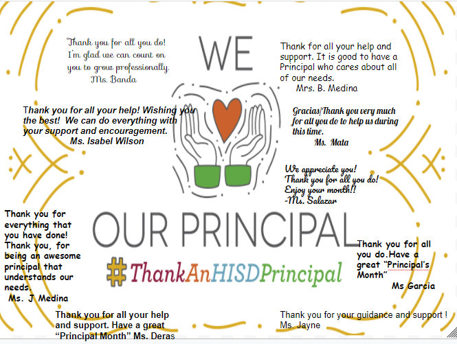 It is Principal Month! We wanted to take some time to show our appreciation for Ms. Gil. Thank you for all you do! 🥳🥳👩‍💻 
-Pre-K, Kinder, and 1st-grade Team.