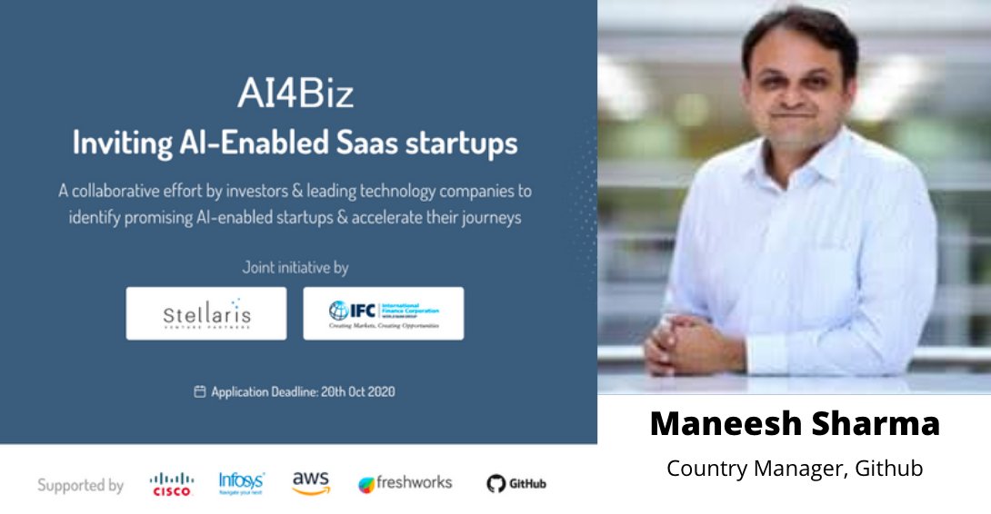 Stellaris_VP's tweet image. #MeetTheJury at #AI4Biz
@msupernaut is the Country Manager for @github in India, where he leads the company’s growth and operations. Prior to joining GitHub, he was responsible for driving @Adobe&apos;s strategy, business operations and partner ecosystem in India.