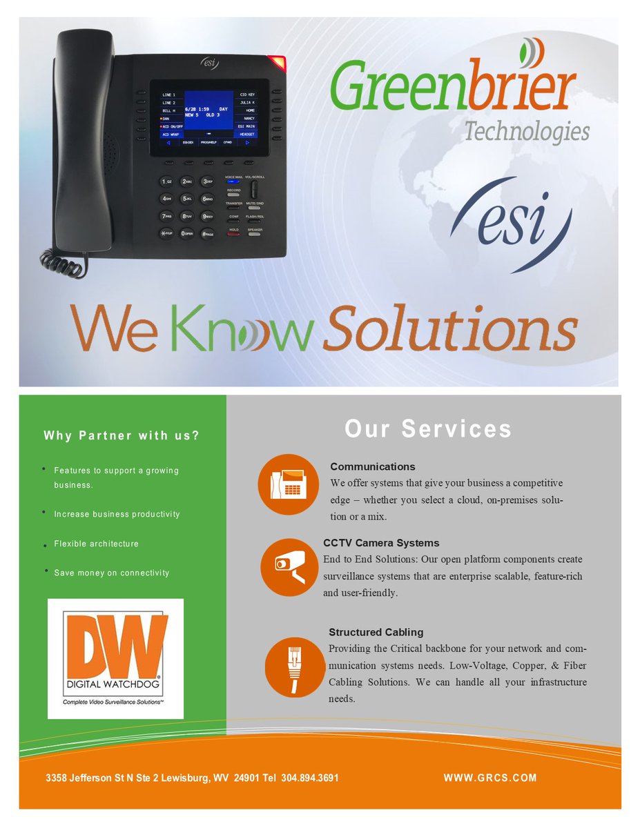 GreenbrierTech's tweet image. Call today to get your next Phone or CCTV Camera System. 304.894.3689Call via Mitel 
#WeKnowSolutions #CCTV #ESIphones #structuredcabling #fiber @ESIPhones @DW_CCTV