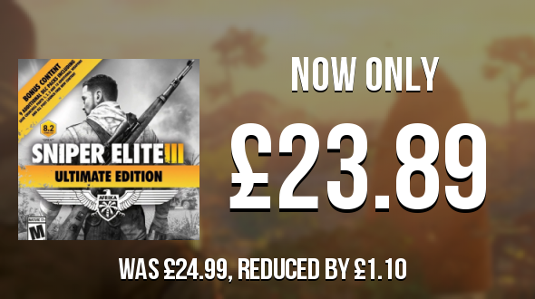 SwitchPrices's tweet photo. Sniper Elite 3 Ultimate Edition has dropped by £1.10 and is now £23.89
https://t.co/NgqtmzFvDx
#SniperElite3UltimateEdition https://t.co/UXL1EWVgFq