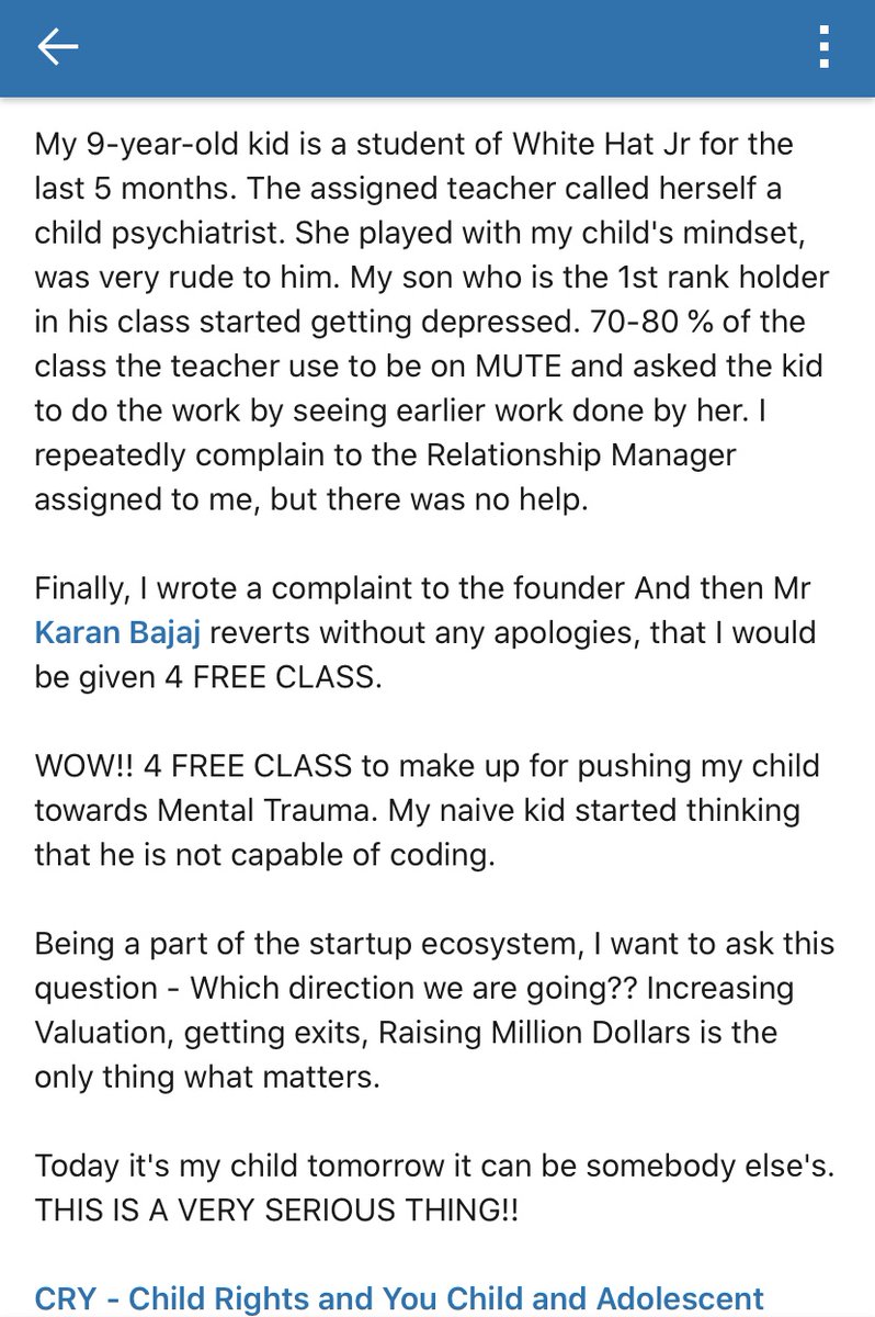 Reactions to WhiteHatJr, BYJUs and the like tell us a lot about beliefs around edtech in India. What customer & public perceptions are these orgs facing?Unearthing common tropes about edu & public perceptions from comments to this parent's LinkedIn post doing the rounds: