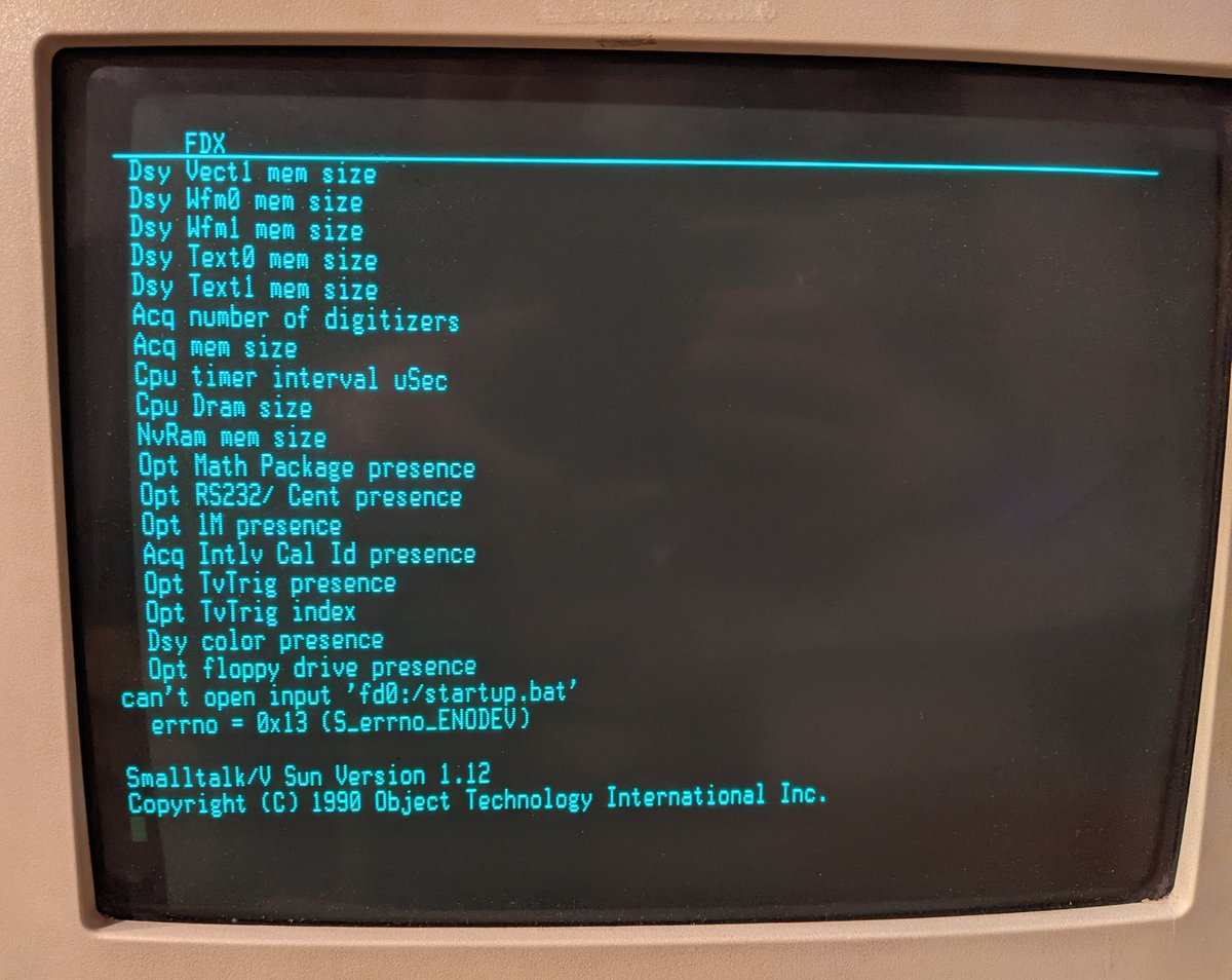 bokowski's tweet photo. Kind of cool to see OTI appear on the debug console of this old Tektronix oscilloscope that I bought on eBay. Working on repairing it - the Smalltalk side already works without issues :-) https://t.co/eECVbMkRA4