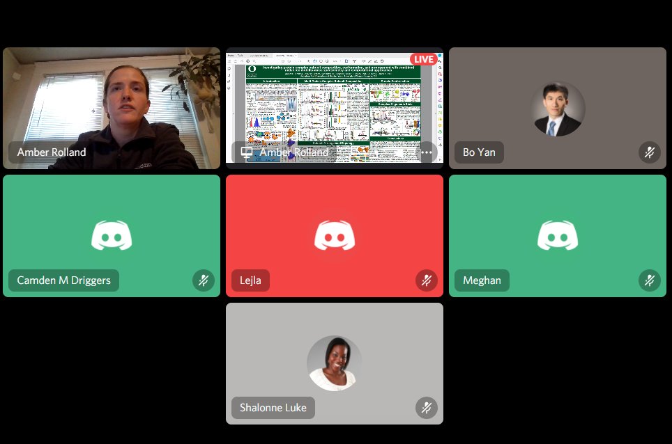 EMSLscience's tweet photo. #EMSLIntegration2020 has the coolest feature ever-virtual poster session! Hosted by @discord there are 20 presenters all discussing their posters simultaneously. Drop-in on the sessions that interest you. I dropped in on @jeneylynn @tamasvarga @inthegasphase and a few others. https://t.co/Ks1YRytQnk