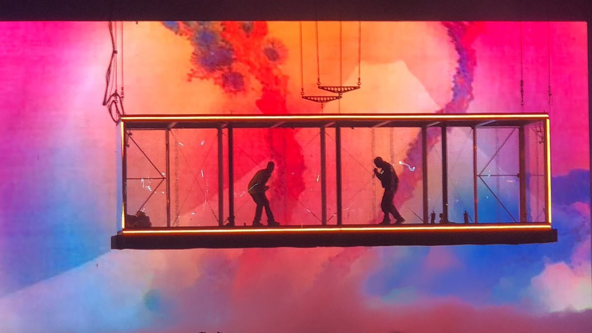 The albums concept is shown with their live sets. In my interpretation, them being in a cage represents them being confined by societies view of mental illness and the fact that it’s raised off the ground is them rising to heaven and finding god as they do in the album.