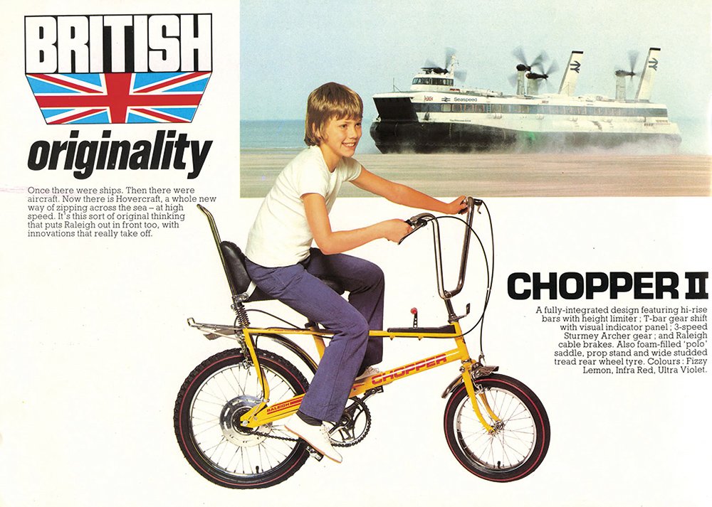 By 1976 Raleigh had released the Mark ll chopper: less unbalanced but still next to impossible to ride safely in flares. Couldn't they give us a chain guard or something?