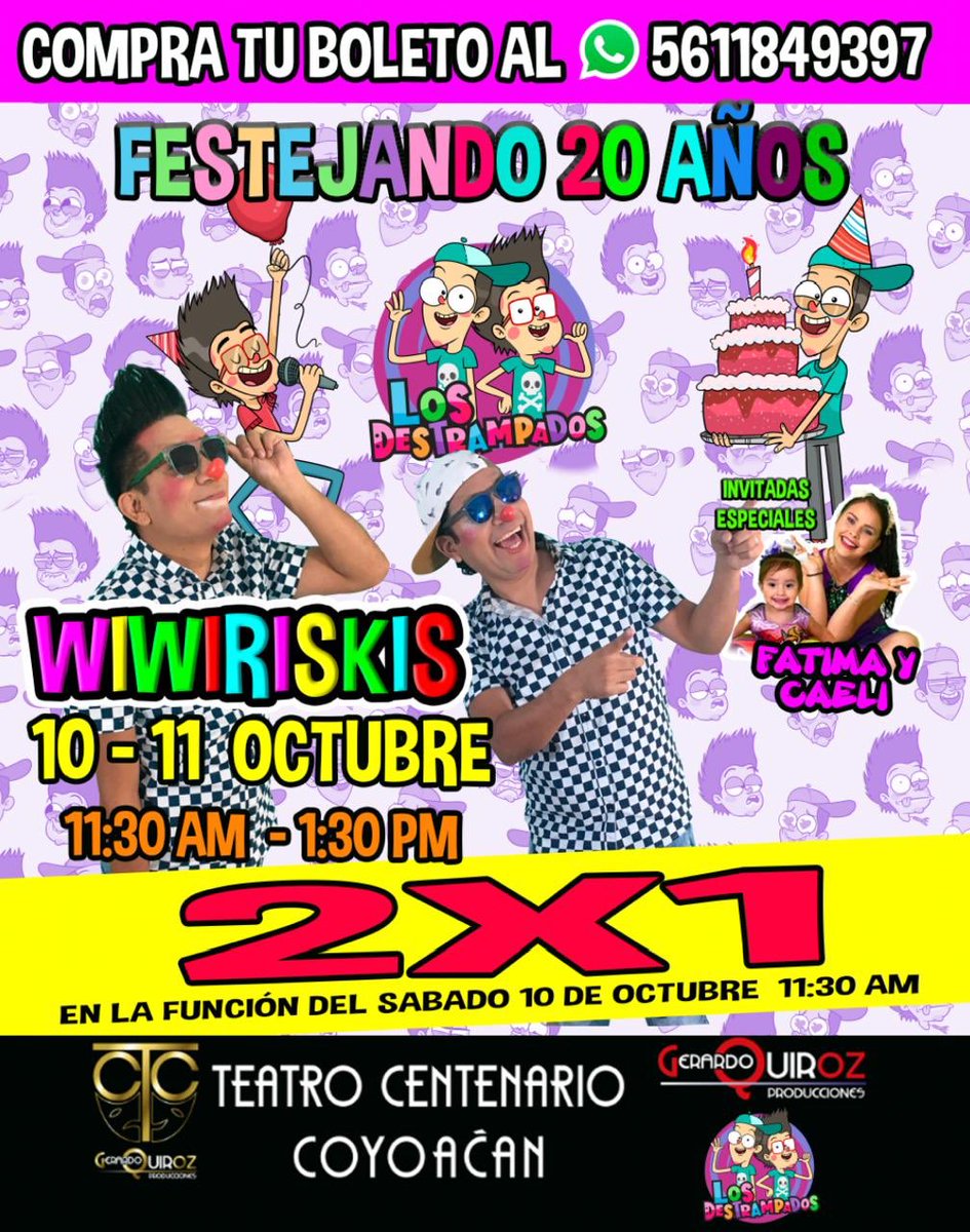Festeja los 29 años de <a href="/losdestrampados/">LOS DESTRAMPADOS</a> aquí en #TeatroCentenarioCoyoacan 
Promoción de Sábado 10 función 11:30 am al 2x1.
Compra tus boletos por <a href="/Ticketmaster_Me/">Ticketmaster México</a> 
CUPO LIMITADO 
.
.
#ticketmaster #espectaculos #teatro🎭 #Cdmx #compratusboletos #FelizMiercolesATodos