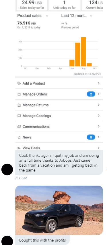 Another member going full-time Amazon with the help of <a href="/ArbitrageOps/">Arbitrage Ops</a> + buying a new car with their profits.

Arbitrage Ops members stay winning.

🤯