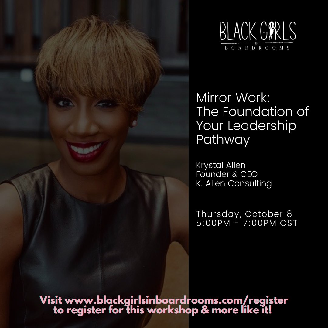There is still time to register for tomorrow’s workshop titled Mirror Work: The Foundation of Your Leadership Pathway with Krystal Allen, Founder &amp; CEO of K. Allen Consulting!

✨✨✨ 

Follow the link in our bio to register for tomorrow’s workshop and more like it.