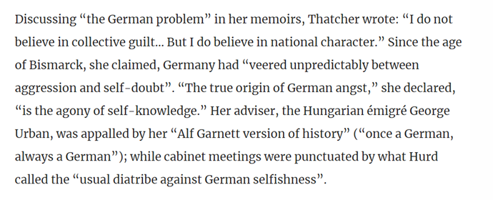 Margaret Thatcher on "the German national character".