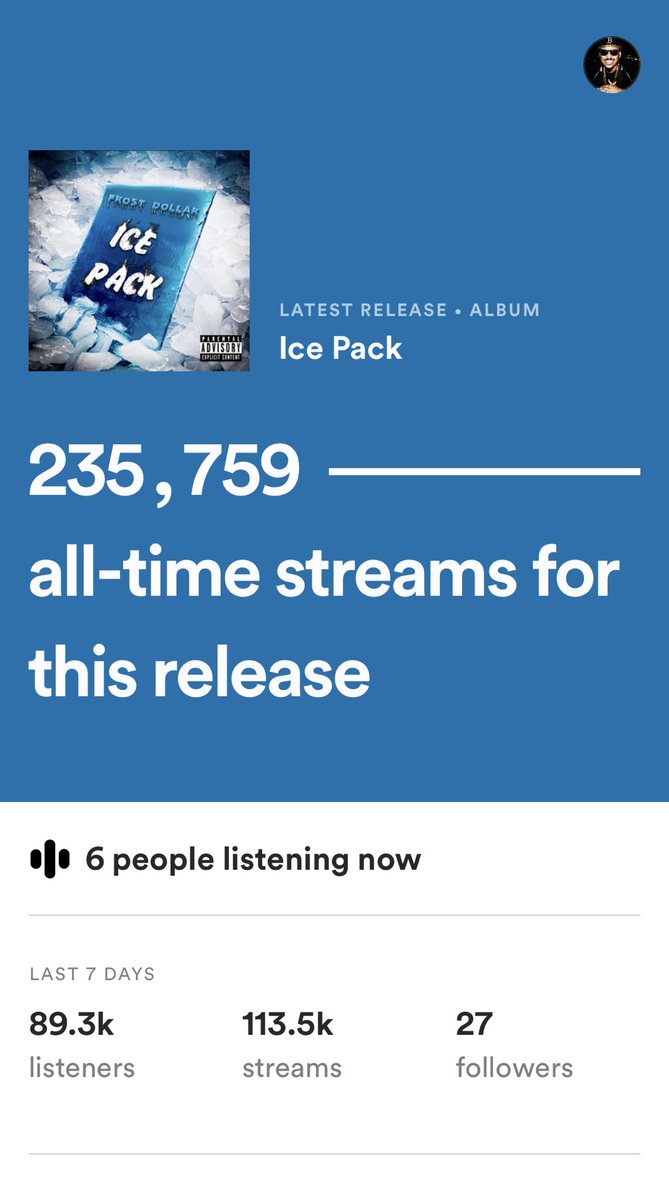 FrostDollar's tweet photo. 200k streams on @spotify and we still moving! 😝💪🏽🥳 Let’s go! Go stream the #ICEPACK on your favorite platform and tag me on Instagram @frostdollar with your favorite song! #newmusic #boston #rap #rapper #producer #hiphop #frostdollar 🥶🤑💰 https://t.co/nz98P4n6Zt