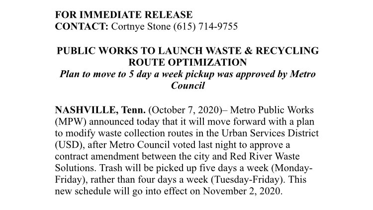 To improve curbside collection service in our growing city, trash & recycling collection will be moving from 4 days a week to 5 days a week starting Monday, Nov. 2. As a result, most curbside customers in the USD will have a new collection day for curbside trash and/or recycling.