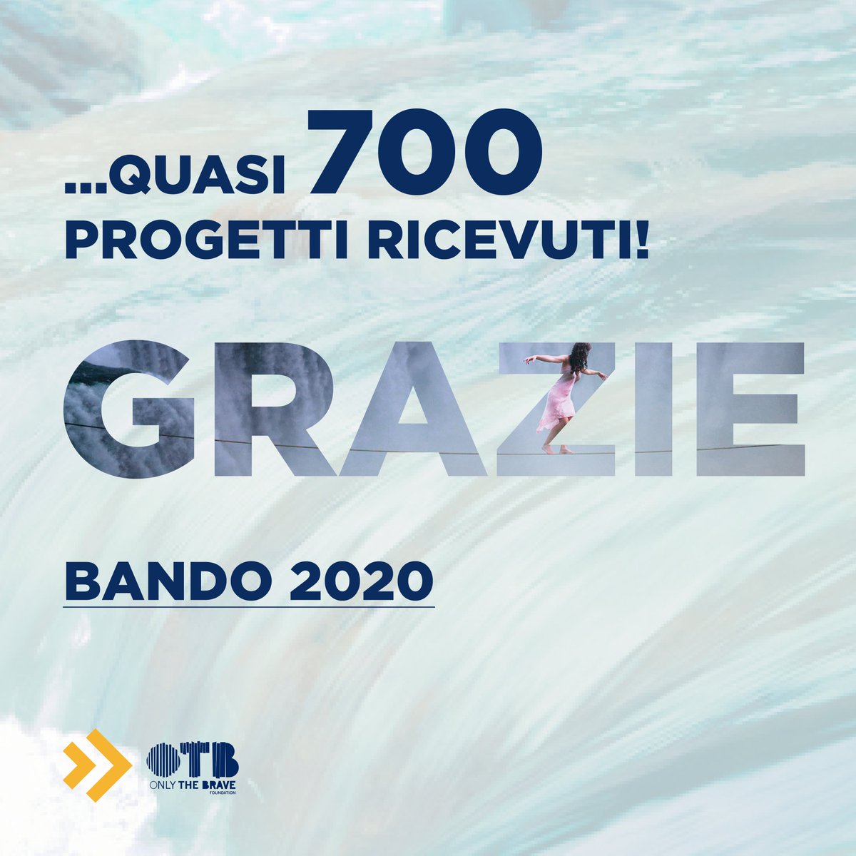 Il #bando2020 di #OTBFoundation si è concluso.
Con grandissima soddisfazione vi ringraziamo per l’altissima partecipazione che abbiamo riscontrato!
Sono quasi 700 le candidature trasmesse, un risultato che supera le nostre aspettative e per il quale ci teniamo a dirvi GRAZIE!!!