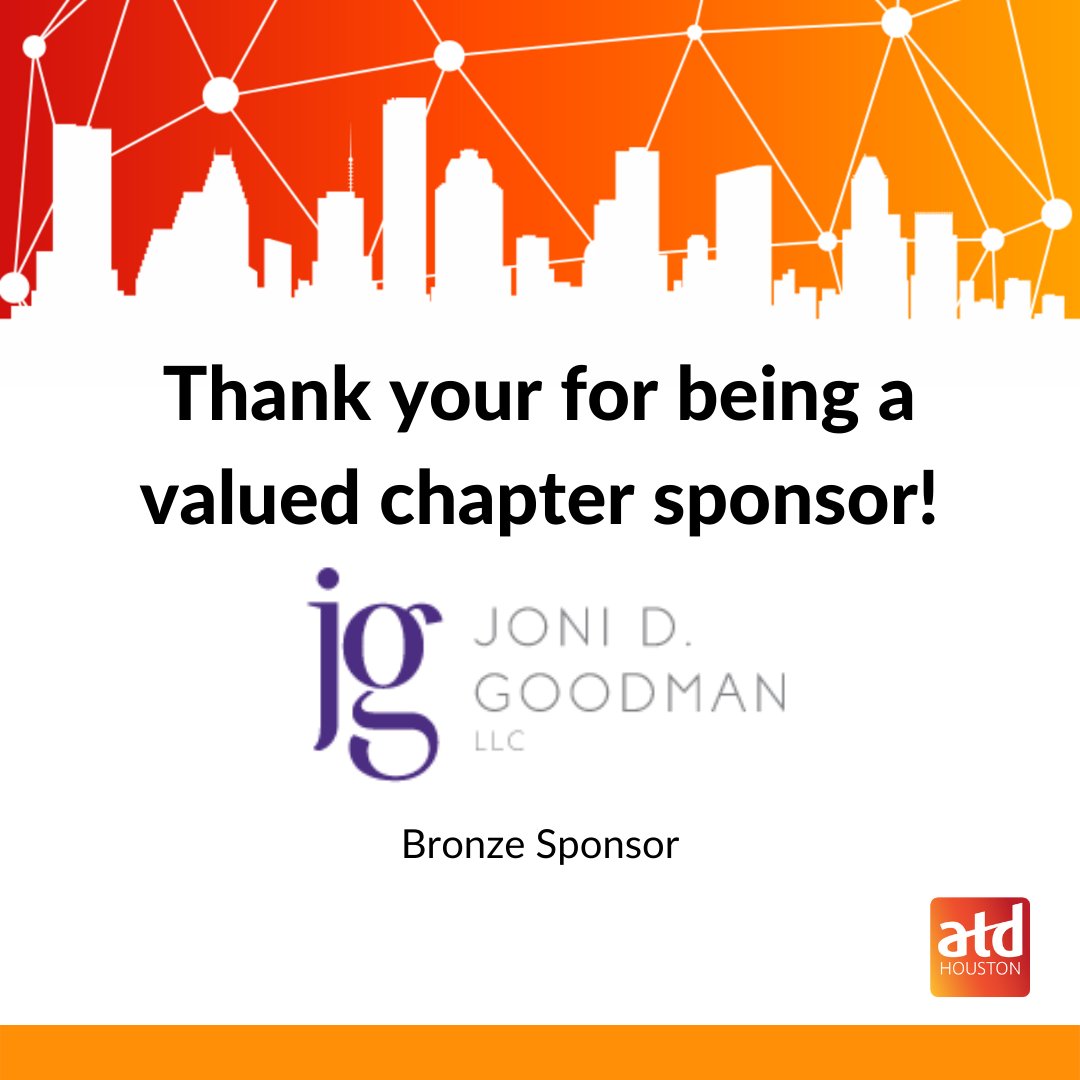 mbruceabbott's tweet image. Sponsors are vital to ATD Houston. We want to take a moment and say thank you, @JoniDGoodman.

#atdhouston #jonidgoodmanllc #talentdevelopment