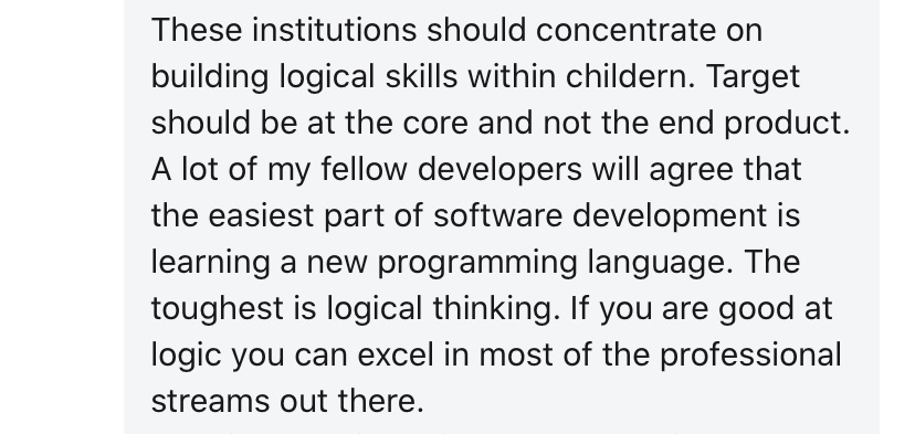 Also saw some fair arguments about how logical thinking and self-directed learning is what really helps people succeed - skills & mindsets that these programs are unlikely to be able to teach very well