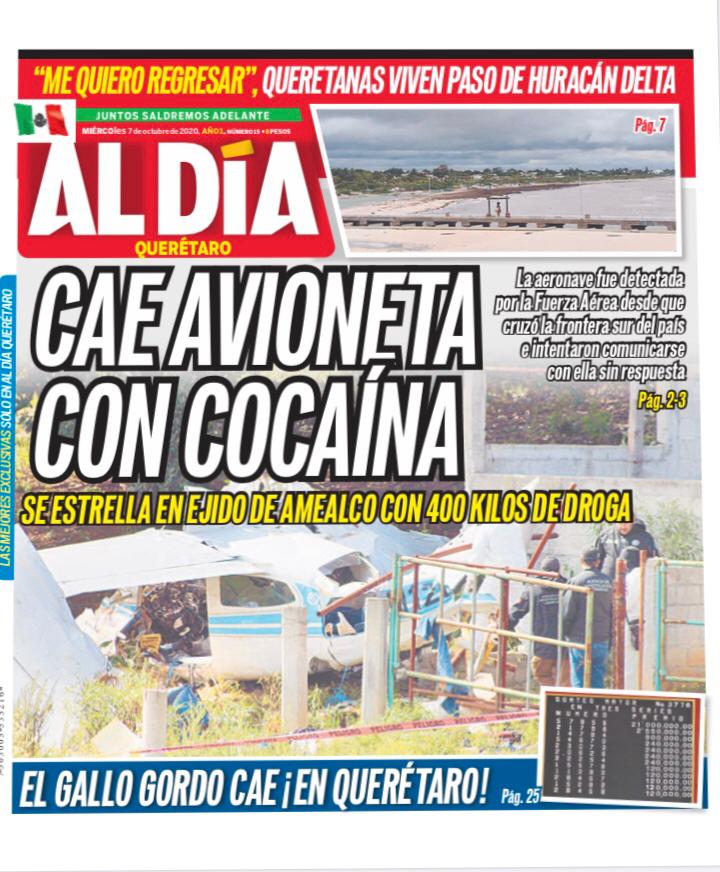 Aldiaqro's tweet photo. #Enterate ll 400 kilos de cocaína transportaba la avioneta que cayó ayer en un ejido de Amealco.

#Queretaro 
#Accidente 
#narcotrafico https://t.co/ULFg8STmWI