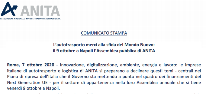 L' #autotrasporto merci alla sfida del #MondoNuovo: il 9 ottobre a Napoli l'Assemblea pubblica di ANITA  

leggi il comunicato:
anita.it/news.asp?id=17…