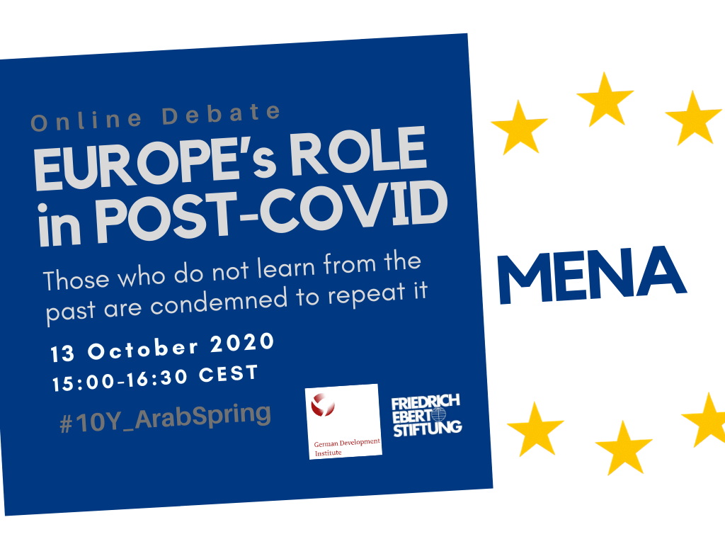 FESonline's tweet photo. How can the #EU re-think its cooperation in the #MENA region?
Join our online debate with Ibrahim Saif, EU Ambassador Sven Kühn von Burgsdorff, and Dania Koleilat Khatib!
13 Oct. 3hPM CEST
#10Y_ArabSpring
➡️https://t.co/tIXq6vDdLq https://t.co/HtNG94Gj1e