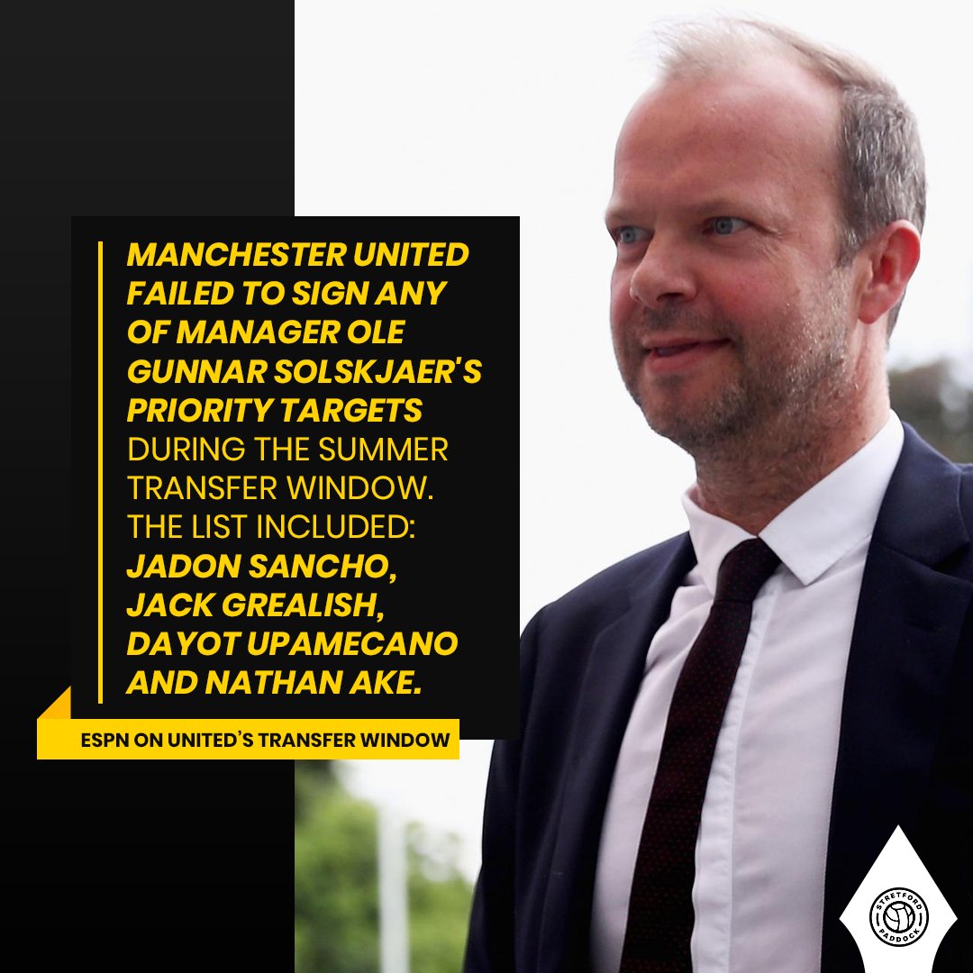 StretfordPaddck's tweet image. According to ESPN, Manchester United failed to sign any of Solskjaer's primary targets, including: Jadon Sancho, Jack Grealish, Dayot Upamecano &amp;amp; Nathan Ake 😐 

Absolute incompetence. 🇾🇪 #MUFC