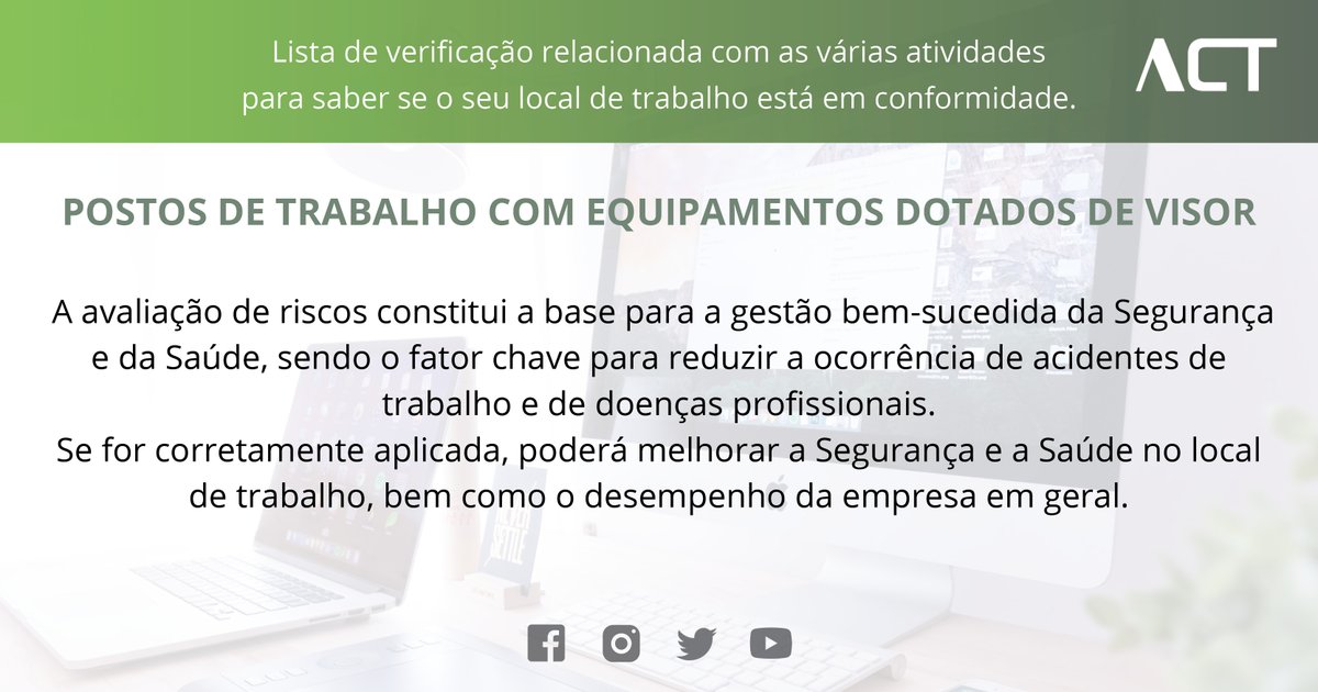actportugal's tweet image. 🛎⛑Aceda à Lista de Verificação ➡️ Postos de trabalho com equipamentos dotados de visor ➡️ bit.ly/3fut7pX 

#ACT #ACTinforma #Condicoesdetrabalho #Trabalho #Avaliacaoderiscos #Equipamentos #Visor #Postosdetrabalho