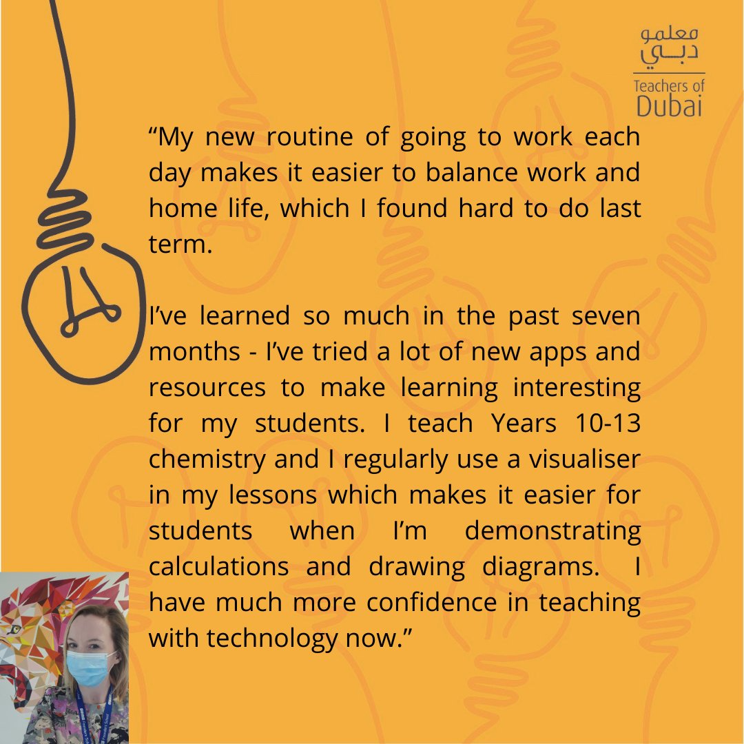 TeachersOfDubai's tweet image. “My new routine of going to work each day makes it easier to balance work and home life, which I found hard to do last term."
#Teachers #Teaching #DubaiSchools #TeachersMatter #TeacherAppreciation #ThankYouTeacher #TeacherToTeacher #MyDubai #Dubai #UAE #InThisTogetherDubai