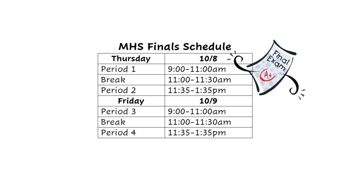 MHSLeadership's tweet photo. Here’s the finals schedule for this week GOOD LUCK, BUFFS! https://t.co/ATJe0O4sNb