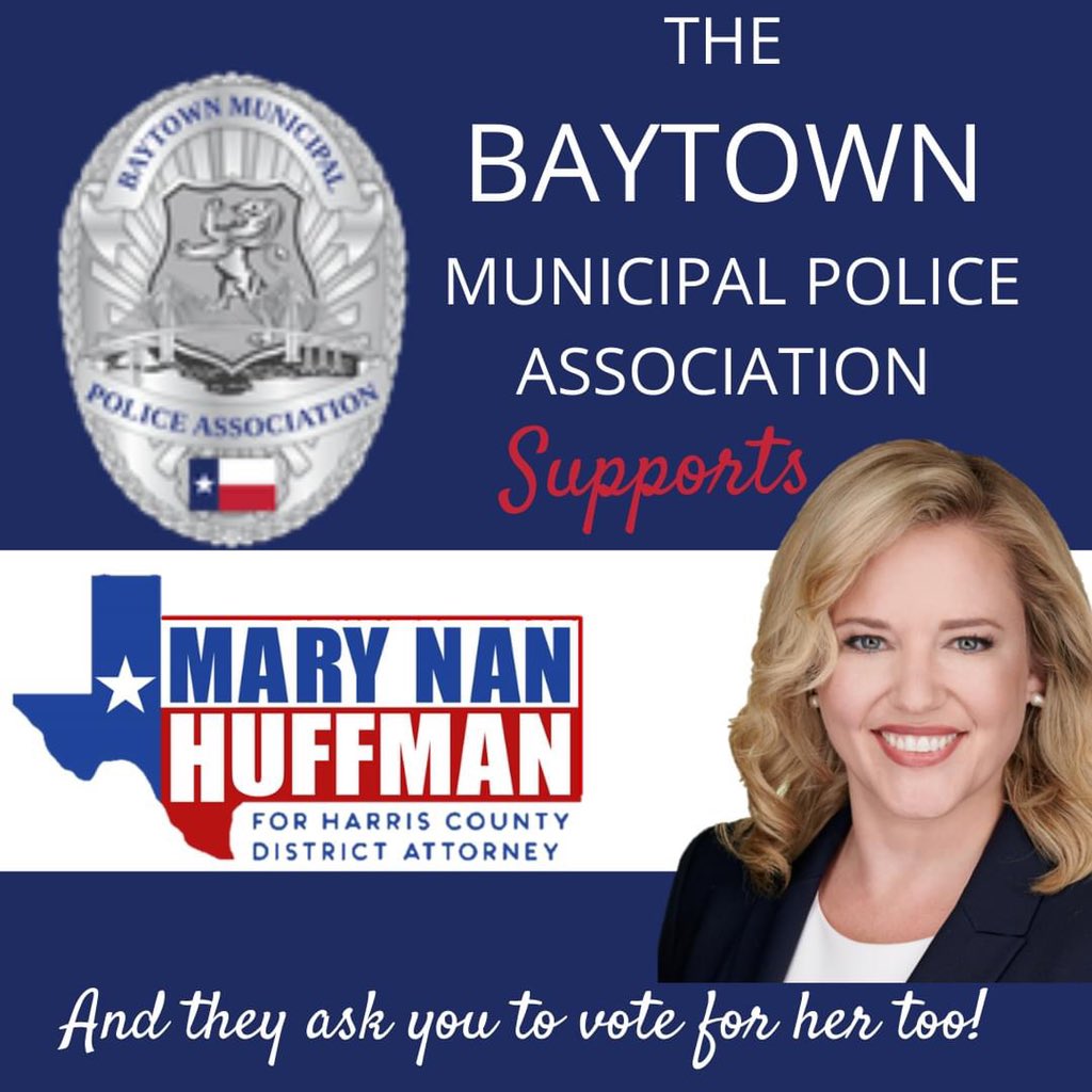 marynanhuffman's tweet photo. Thank you Baytown Municipal Police Association for your endorsement! #Baytown #Huffman4Harris #SupportLawEnforcement #BacktheBlue #Police https://t.co/skluNhbJ0l