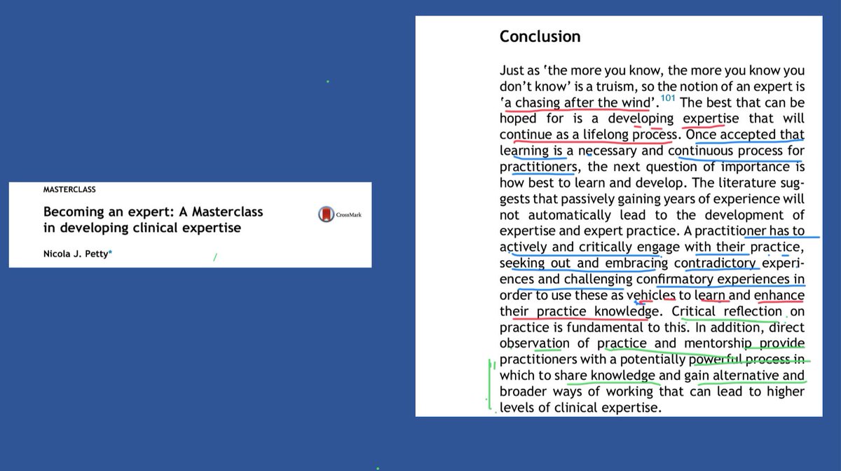 Retlouping's tweet image. Becoming an expert: A Masterclass in developing clinical expertise

sciencedirect.com/science/articl…

Thanks for sharing @Dr_OliverT_PhD 

Best conclusion to a paper I have read in a long time 👇