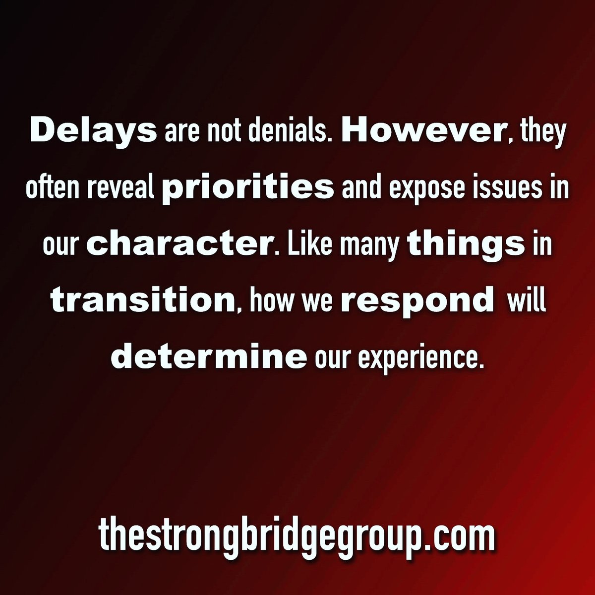 billleckiemin's tweet image. When we experience delays, how we respond is going to influence our experience. #delaysarenotdenials #addresstheissues #thestrongbridgegroup