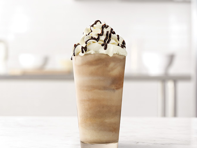 weekley's tweet photo. The #Jamocha Shake is back at @Arbys for a limited time. It's a shake combining coffee and Ghirardelli chocolate. #INorOUT #Hotline @onaircoop @SteveBishopV100 @bradhowe07 @WSAZirr @BakedAppalachia https://t.co/FSOsa4brmM
