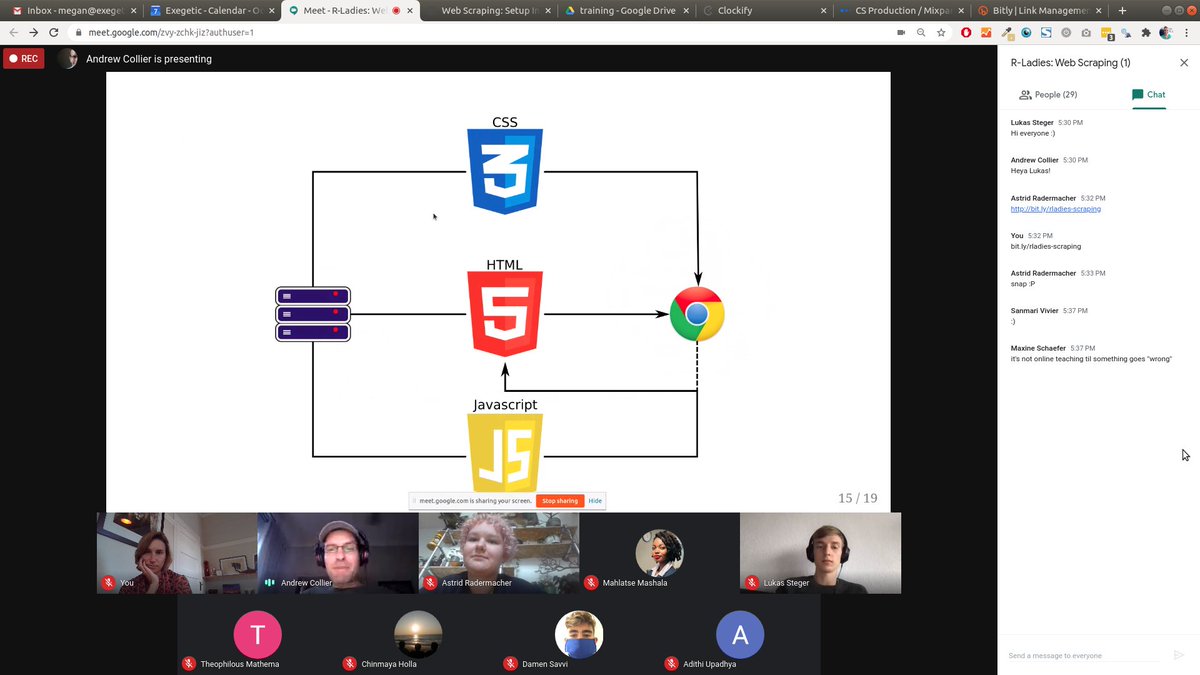 Our #webscraping with #rstats meetup is in full swing - one of our largest online, in terms of attendance, yet!