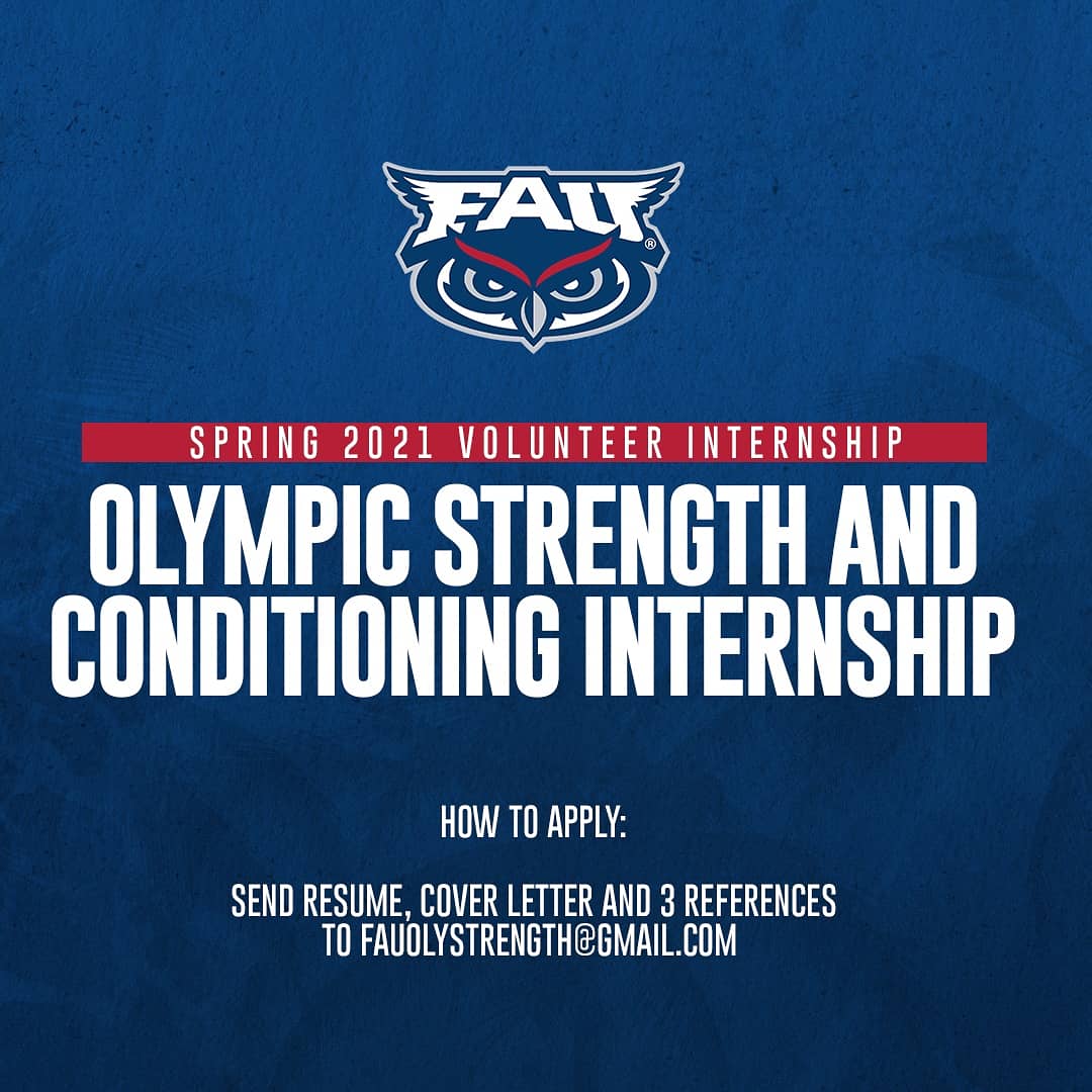 FAU_Strength's tweet photo. Want to take the next step in your career? We want to help you! We're looking for hard working, passionate people who want to work in strength and conditioning.

We will ask you to work hard, but in return promise to work hard to make you a better coach and person. https://t.co/X2sxw2kVNs