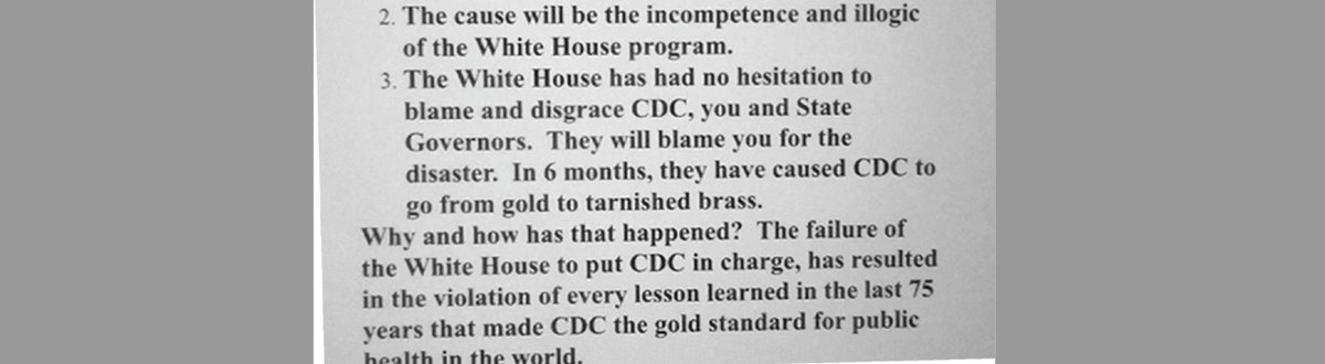 2/ We are witnessing a "colossal failure of the public health response in this country." The result of "incompetence and illogic." The  @CDCgov is the preeminent public health institution in the world. They should have been leading the response from the beginning.