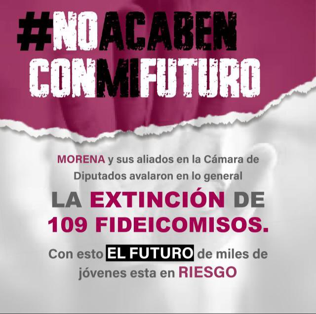 Morena y sus aliados en la @Mx_Diputados, demuestran una vez más que lo que menos les preocupa es la economía, medio ambiente y apoyar a las y los mexicanos, al desaparecer 109 fideicomisos.
#NoAcabenConMiFuturo #MorenaContraMéxico https://t.co/ESEy93L9lk