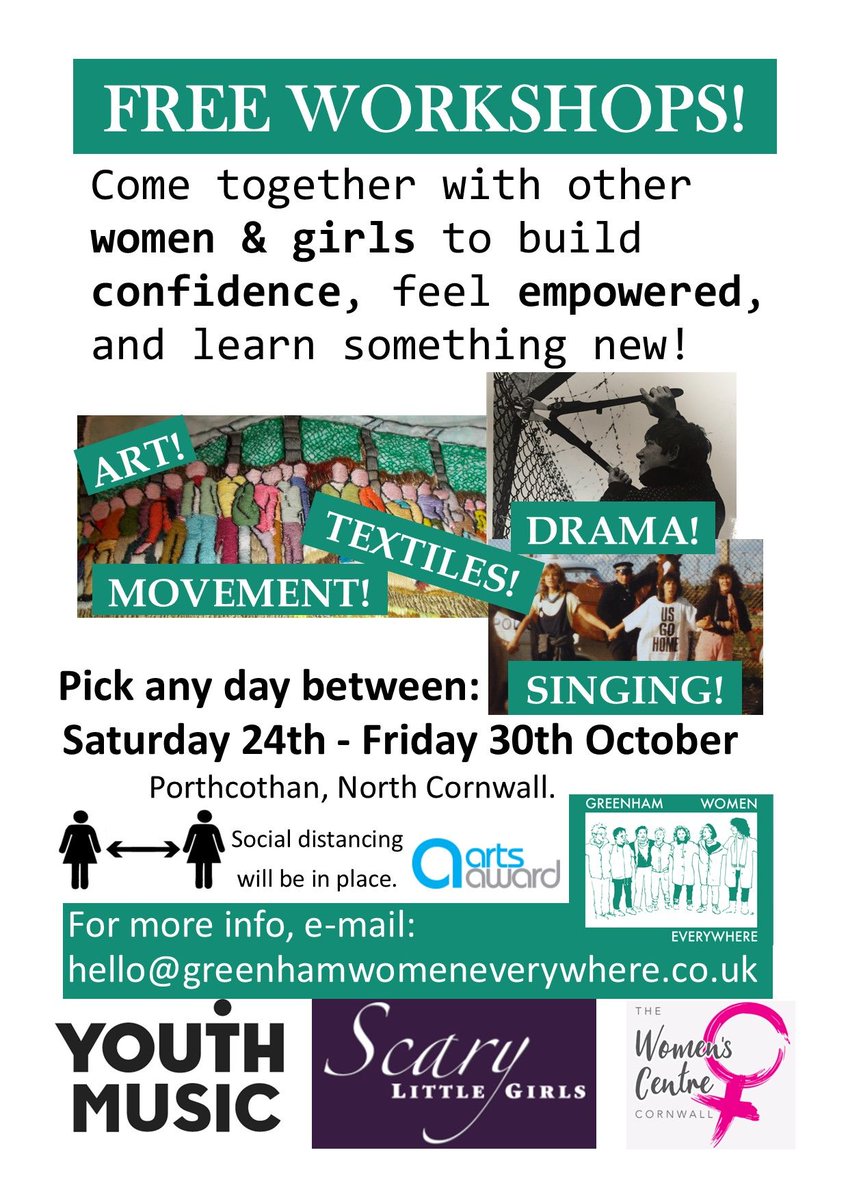 Based in Cornwall? Like feeling confident and empowered? Fancy being creative in the great outdoors with other women? ✅ ✅ ✅ Join <a href="/ScaryLittleGs/">Scary Little Girls</a> to be inspired by the Greenham Women's Peace Camp in our FREE WORKSHOPS! DM or e-mail to sign up!