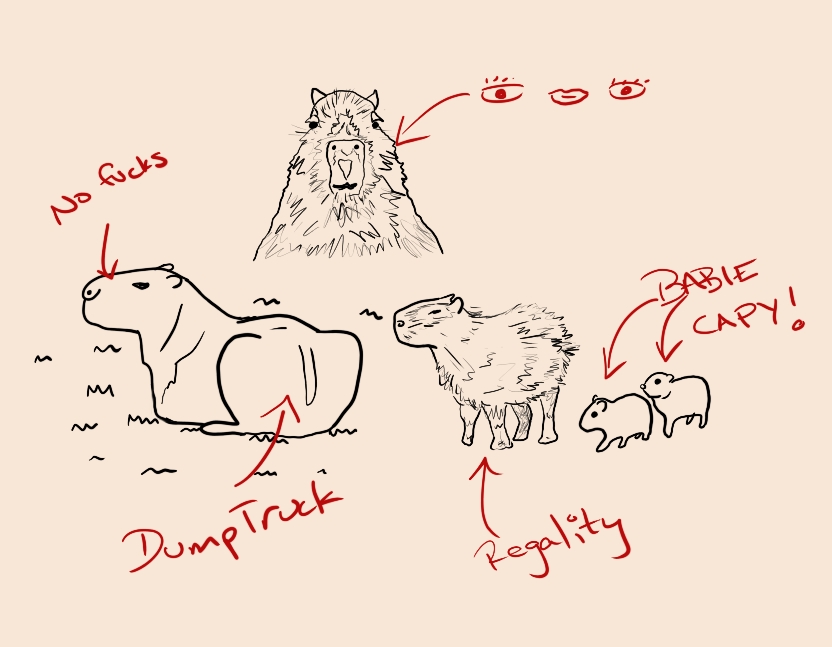 Day 6: Rodent;Some quick capybaras while i was listening to my lecturer talk about like,,, idk physics or something,