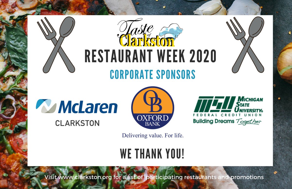 Thank you to all our corporate sponsors for Taste of Clarkston Restaurant Week 2020! Click the link below to visit our website to learn more about this event! 🍽️

buff.ly/3082C4F