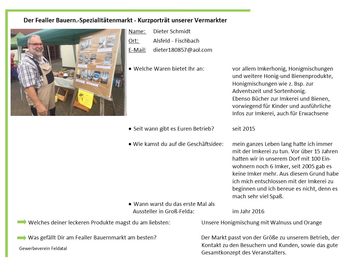 GFeldatal's tweet photo. Unsere #direktvermarkter im Kurzportrait, heute mit Dieter Schmidt aus Fischbach, wieder live mit #honig am Freitag 16.10. bei unserem #bauernmarkt im #Feldatal. #Regional #lokaleinkaufen #heimat https://t.co/s61BFFDlxj