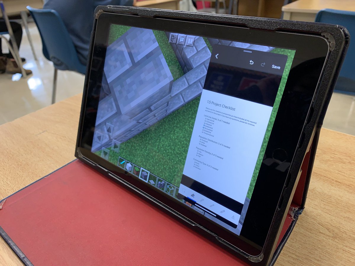 One of my brilliant students using this multitasking feature on the iPad to use a checklist while designing a community in Minecraft for a geography project.  They impress me every day.