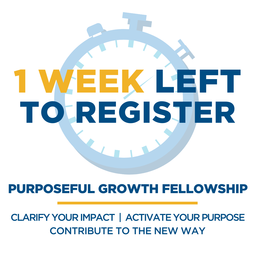 *COUNTDOWN BEGINS* Our Fall 2020 Purposeful Growth Fellowship is starting soon &amp; you have 1 WEEK left to register! 

Your path to understanding how you are uniquely positioned to contribute to more sustainable, just, and equitable future begins today: l8r.it/YgF6