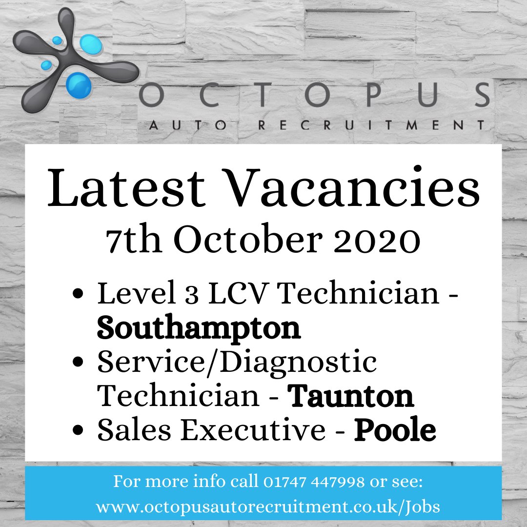 octopusautorec1's tweet image. Take a look at the exciting role we have this week, all based in the #SouthWest.

Visit octopusautorecruitment.co.uk/Jobs  and find your next role today!

New career?  visit the website for all the top tips on getting start quickly in the car industry!

#OctopusAutoRecruit #findajob