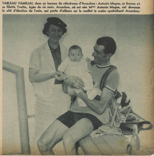 La naissance de sa fille Yvette. Une semaine plus tard, on découvre dans Le Miroir des Sports une bien belle photo familiale (n° 1 014, 14 juillet 1938, p. 4). Alors que le Tour fait étape à Arcachon, où il habite, il retrouve sa famille dans le vélodrome, d'où ce portrait. 