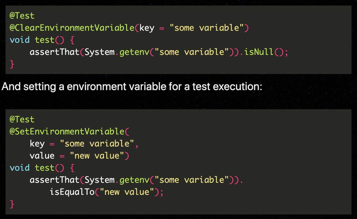 maciejwalkowiak's tweet photo. junit-pioneer has an #junit5 extension to set environment variables. That's neat!

https://t.co/ii3boz65hQ https://t.co/mxMt6ncl9J