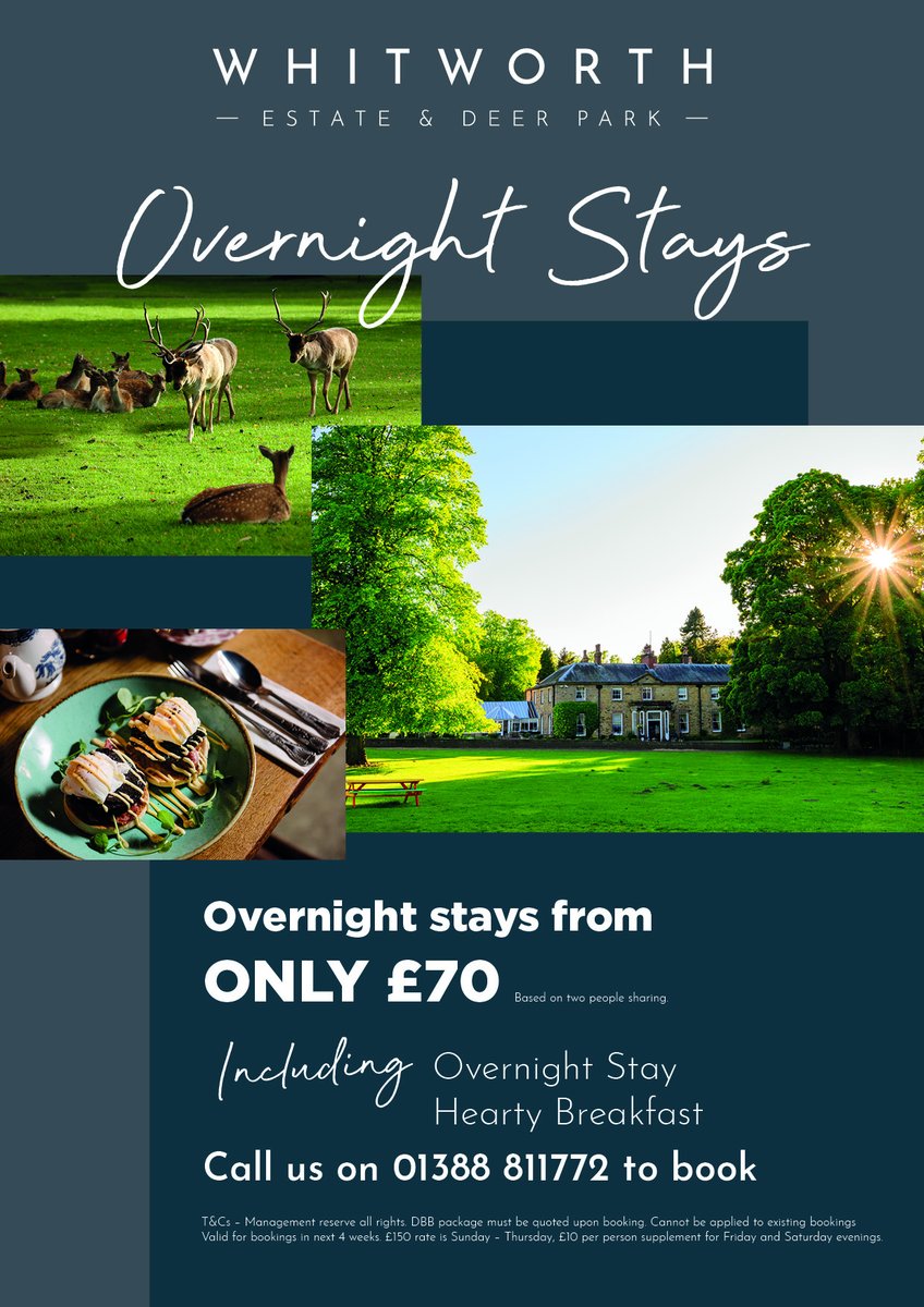 Escape and head over to @WhitworthHall this month where on certain dates we will be offering £70.00 bed & breakfast for 2 sharing a classic double or twin!🍴😍 Contact us direct on 013888 11772 to book 🙂