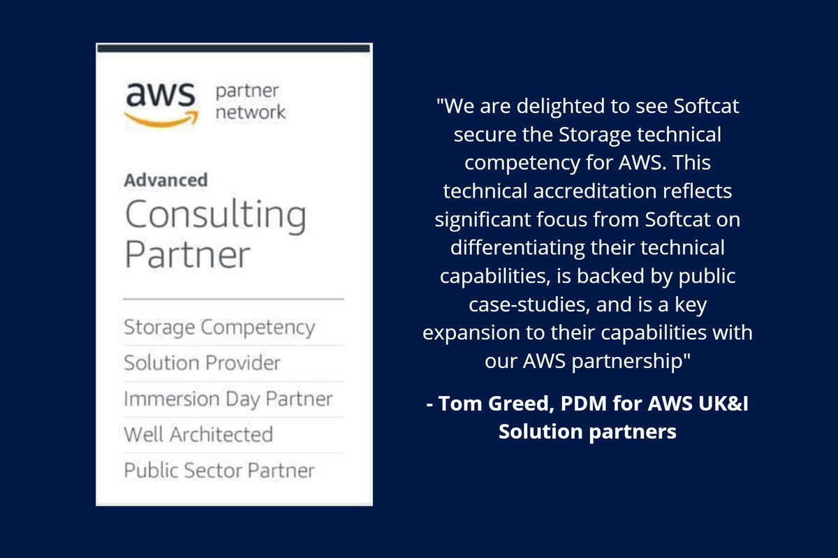 softcat's tweet photo. We are delighted to have received the @awscloud  Competency Storage badge and are very proud to be one of three consulting partners within the EMEA region with this competency: https://t.co/PFPD8An3Bd https://t.co/iFMcZDgZj9