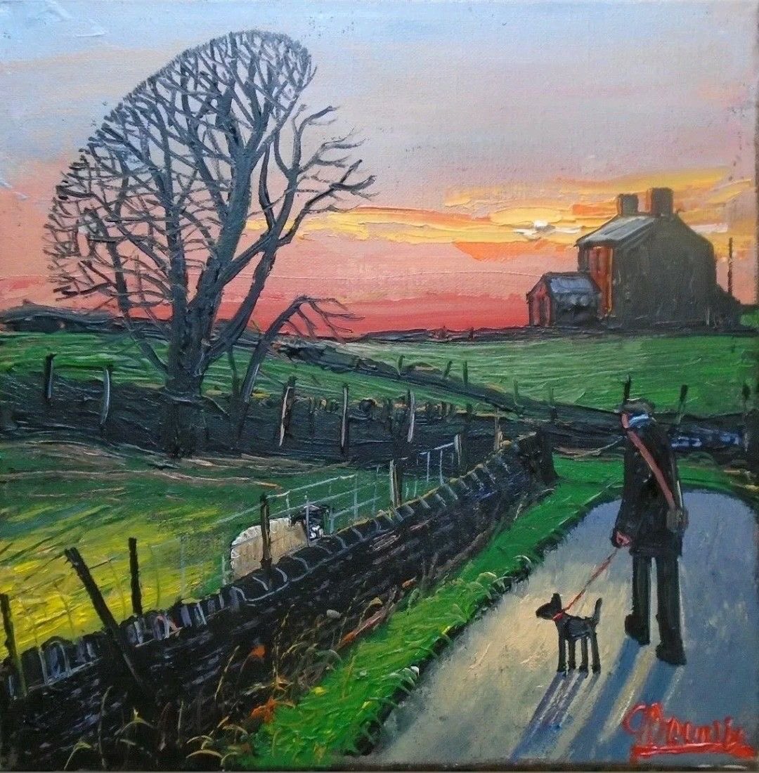 HWarlow's tweet photo. I love James Downie’s paintings.  They are painted  in the Naive style  and I find them comforting.  I’m pleased it’s getting cold and darkish early. 
Thanks my Twitterarty.   Back tomorrow.  Have a restful evening.   Helen, Dr S, Toots and Max  🍁🍁🍁😊🐶🐶👨🏻‍🍳🍁🍁🍁 https://t.co/IYY8R49QA2
