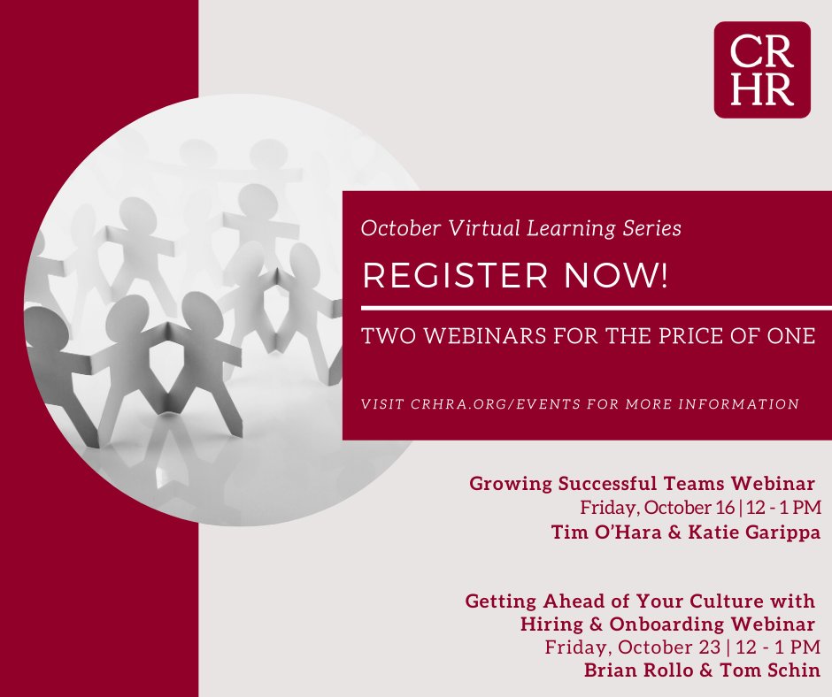#BOGO Offer! - #CRHRA October Virtual Series 

Register &amp; receive access to the two October webinars!
 crhra.org/index.php?opti…

*Submitted for HRCI &amp; SHRM credits*