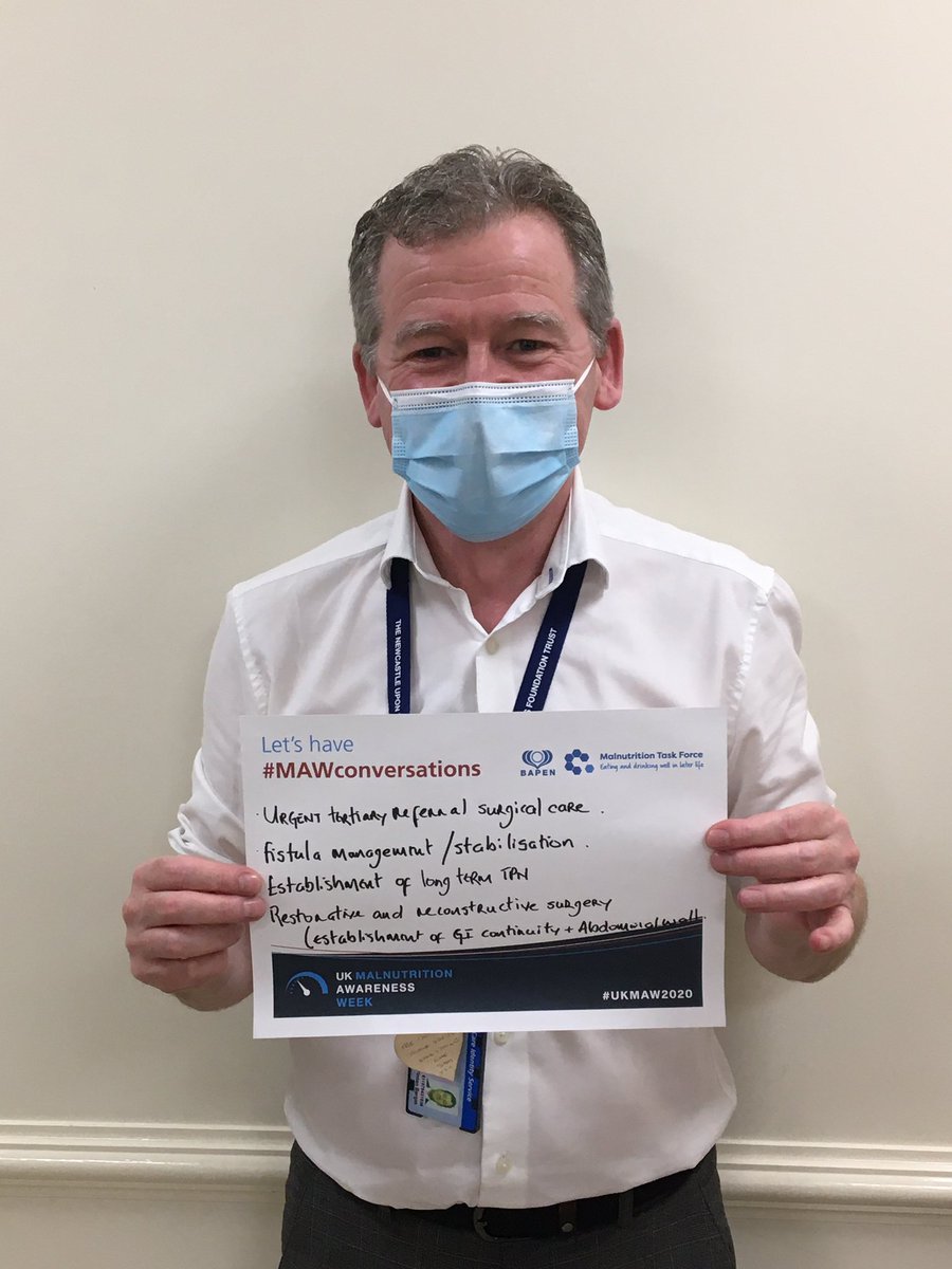 Our #surgeons @NewcastleHosps have an important role too in our team and nutritional care. Mr Bergin keen to highlight some of the things he and his colleagues do within the #intestinalfailure service in patients with complex nutritional problems #UKMAW2020