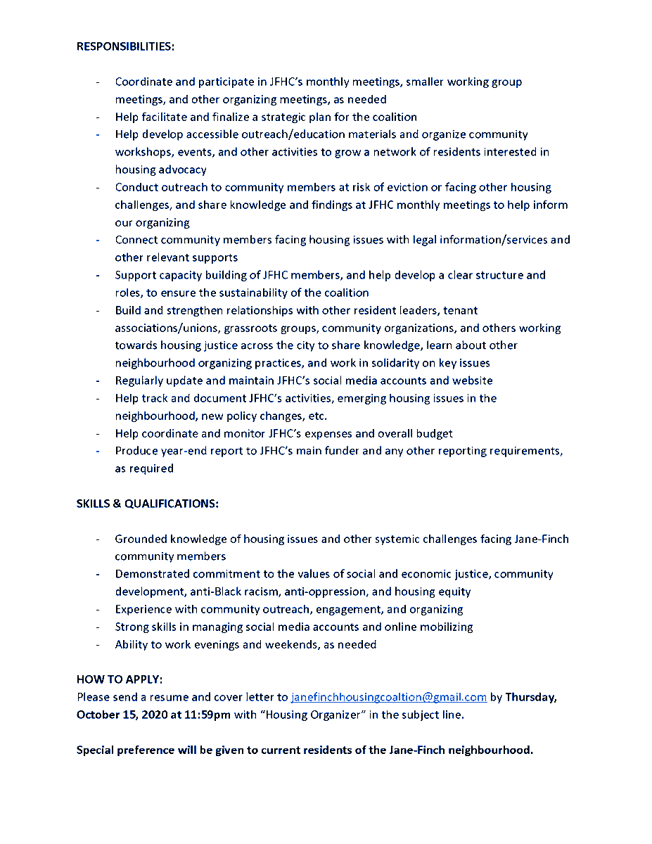 NEW DEADLINE: We're extending the deadline to apply to our Housing Organizer position to Thursday, Oct. 15th at 11:59PM.