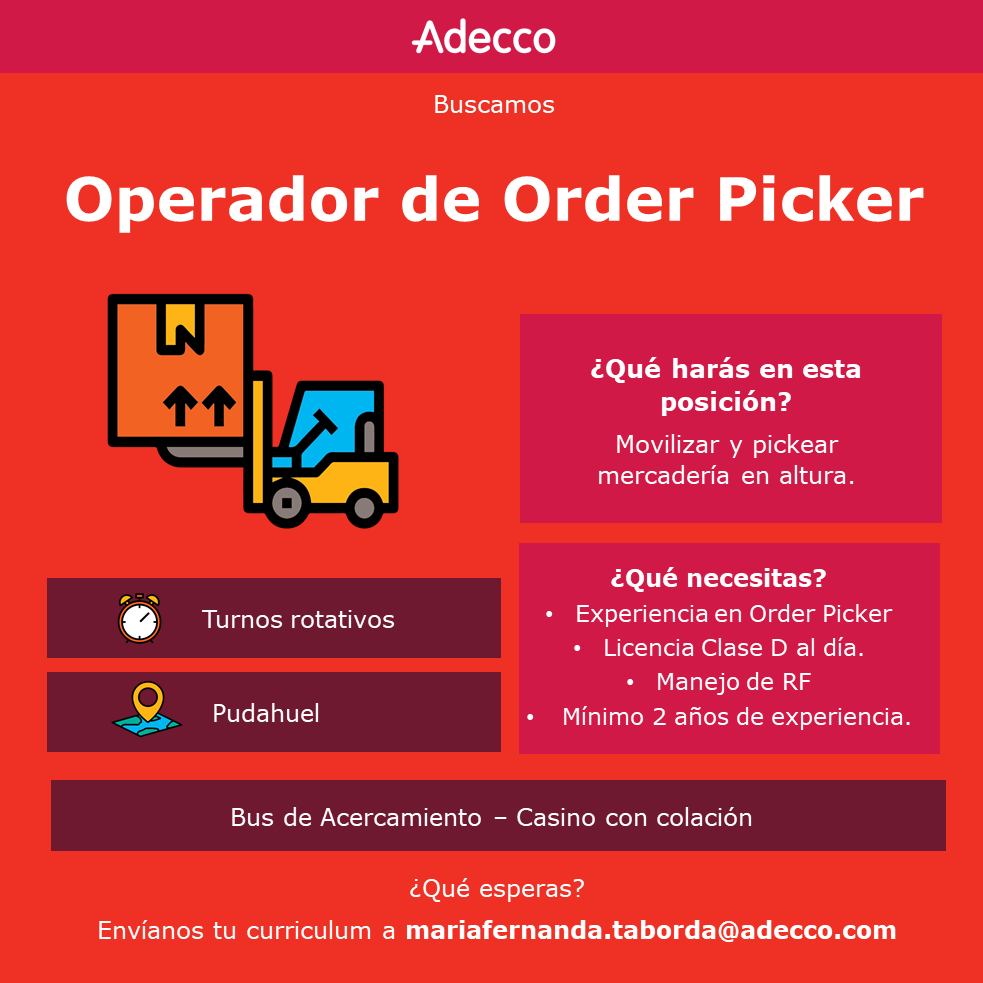 AdeccoChile's tweet photo. ⚠️Atención⚠️ Buscamos Apilador Eléctrico y Operador Order Picker. ¡Desliza para ver las diferentes áreas y cómo puedes postular! #Trabajo #Apilador #Operador #Pudahuel https://t.co/EArGVUfEVm