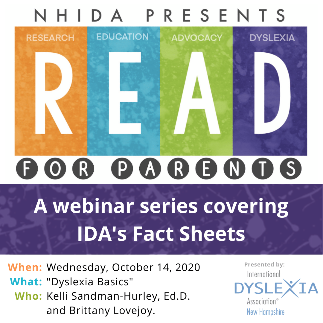 Beginning next week, NHIDA will host free, one-hour Zoom sessions for parents that focus on topics from IDA's Fact Sheets. In addition to NH board member panelists, each session will include a guest speaker with deep knowledge of the topic. Learn more at bit.ly/IDANHREAD